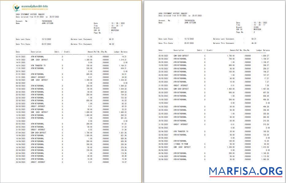 Blank Laos Agricultural Promotion bank statement word 3 pages.1 download for verification
